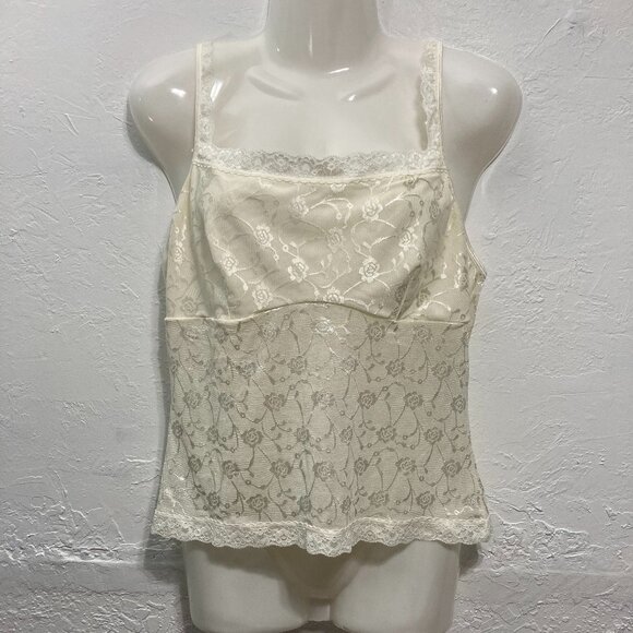 Vintage Vassarette Y2K Mesh Lace Camisole Slip Top Tank Cream Liquid Satin XL/42 - Picture 1 of 12